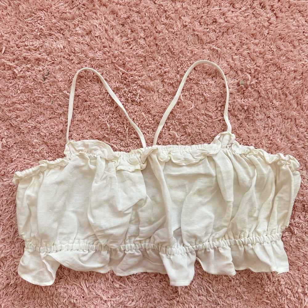 H&M Elegant White Ruffled Women's Crop Top